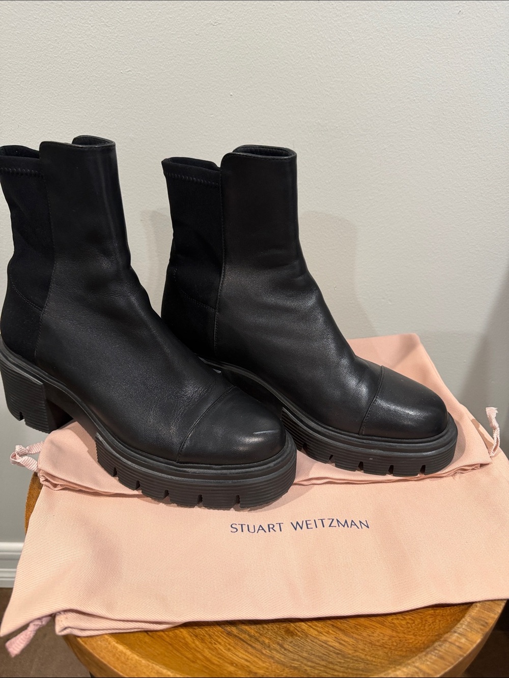 Stuart Weitzman Black Leather Moto Ankle Boots